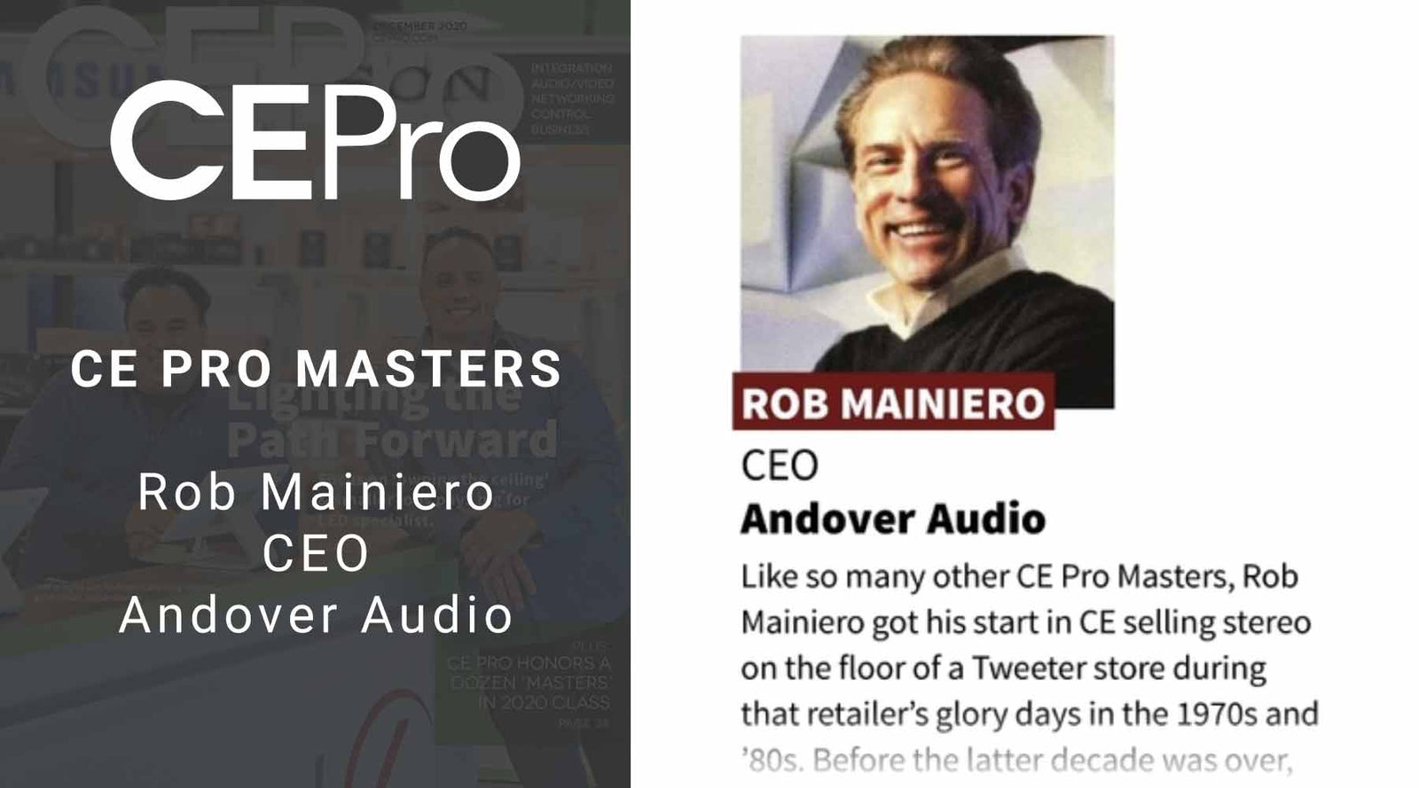 CE Pro Masters 2020 features Andover Audio CEO Rob Mainiero